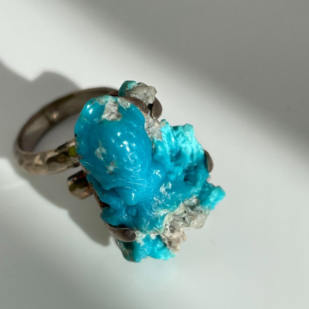 Abstract Sterling Silver and Carved Octopus Gem Stone Ring